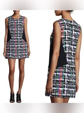 MILLY NWT Couture Tweed Black Multicolor Sleeveless Shift Dress Size 4